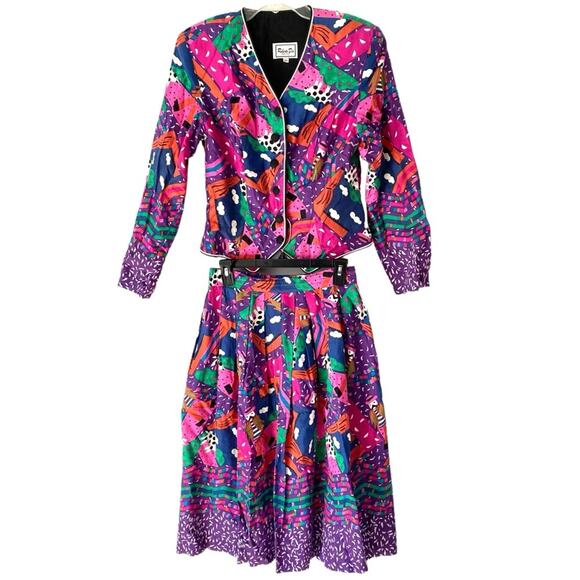 Vintage Roberto Dei Como Italy 2 Piece Suit Set Blazer Skirt Dog Gondolier 10 - Picture 1 of 11